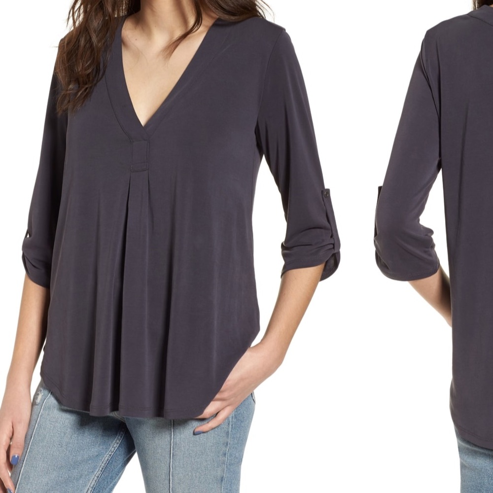 Black Lush V Neck Henley Top